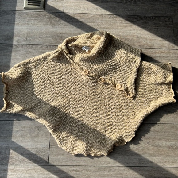 Papillon Soft Fuzzy Drape Collar Poncho Knit Cape in Tan - Picture 7 of 16